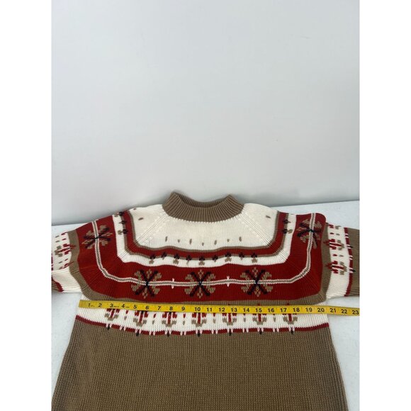 Vtg JCPenney L Nordic Fair Isle Knit‎ Sweater Brown Red 100% Acrylic Ugly 80s - Picture 5 of 7